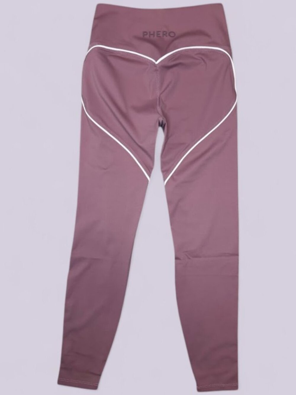 Mauve Pink Mid High Waist Heart Back Leggings Contrast Trim Yoga Pants Small